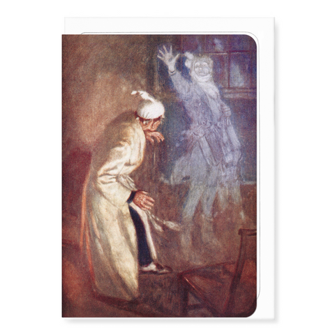 Scrooge and ghost (c.1911) Greetings card
