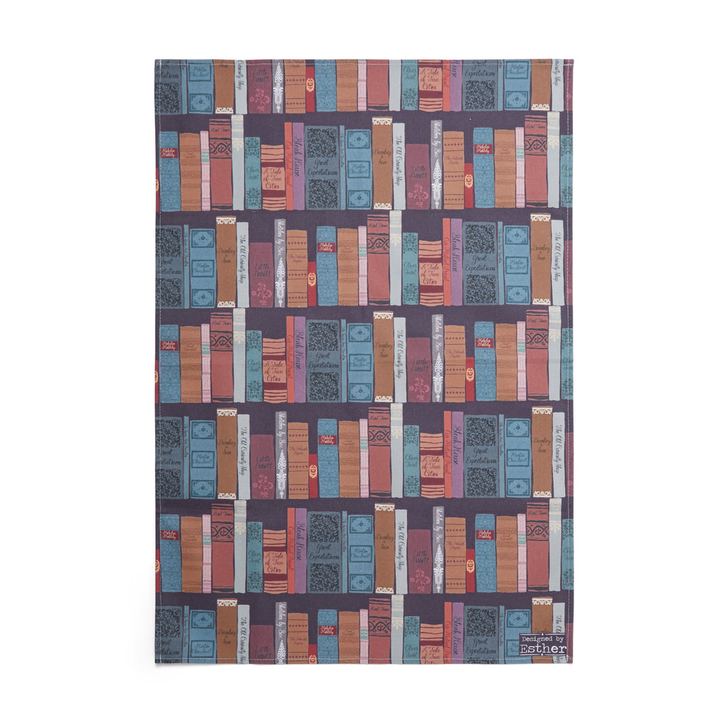 Charles Dickens Bookshelf Tea Towel