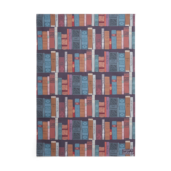 Charles Dickens Bookshelf Tea Towel